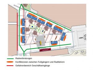 Wochenmarkt Kaltenkirchen mit Konfliktbereichen